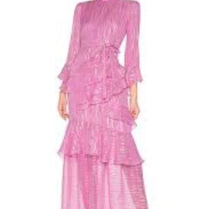Saloni Silk Ruffle Pink Midi Dress